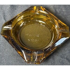 Vintage 1970s Amber Brown Glass Square 4" Cigarette Ashtray Mid-Century Smoking